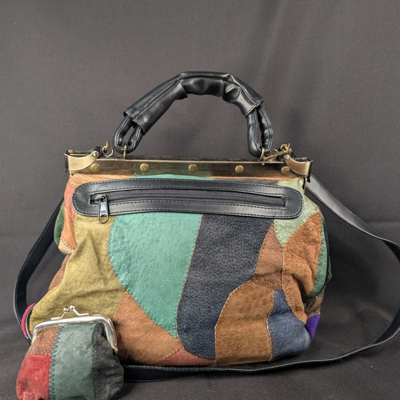 Vintage David Jones International Patchwork Leather Frame Bag & Coin Purse - Picture 7 of 11